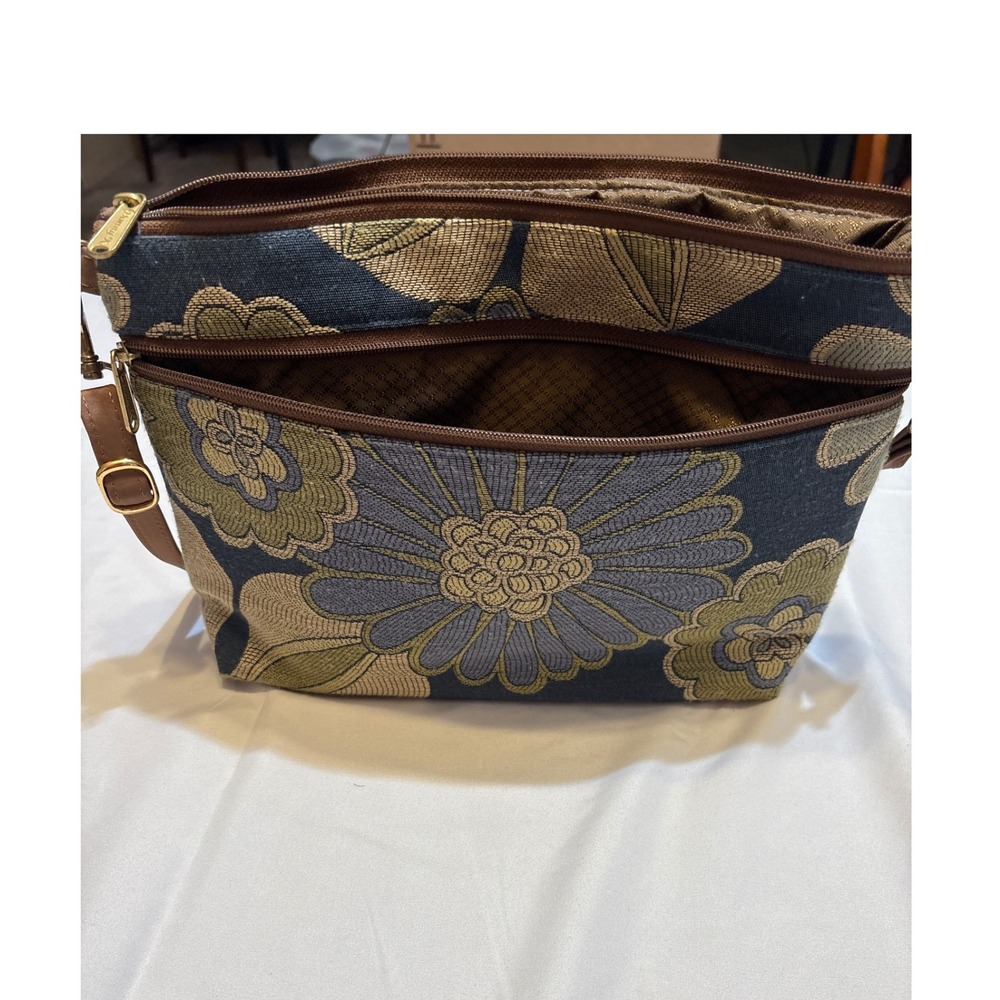 Danny K Beverly Hills Floral Tapestry Crossbody Bag Blue Green Made in USA - Picture 3 of 6